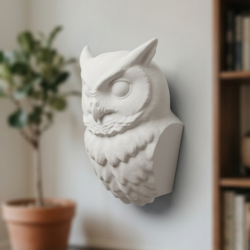 コノハズクの壁掛けレリーフ 3Dプリント 白PLA インテリア | iichi