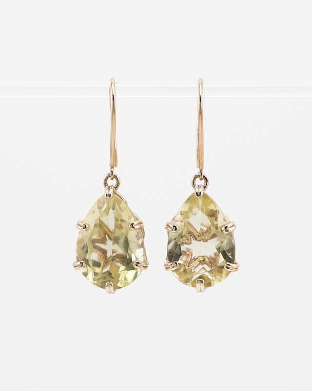 K10 Petal Hook Earrings / L｜レモンクォーツとグリーンオニキスの