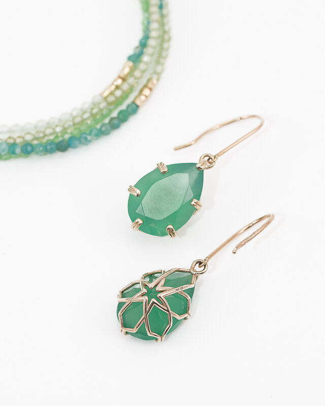 K10 Petal Hook Earrings / L｜レモンクォーツとグリーンオニキスの
