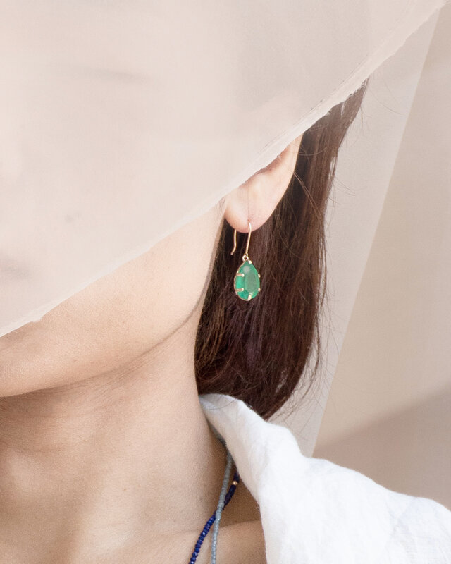 K10 Petal Hook Earrings / L｜レモンクォーツとグリーンオニキスの