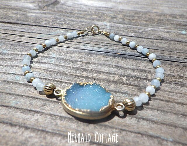 14kgf アクアマリンのブレスレット⋆˙⟡ Ocean Druzy アクアマリン ビーチブレスレット / 14KGF | iichi 日々の