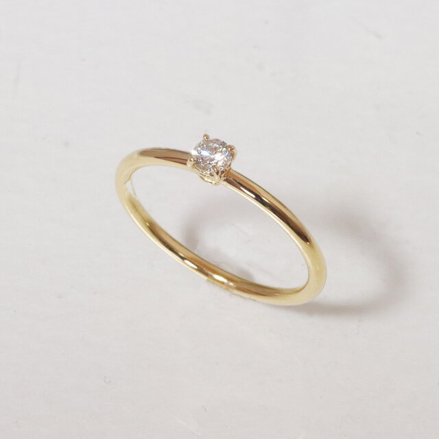 K18 ハート枠 0.10ct ダイヤモンドリング 指輪 18金 ゴールド 可愛い