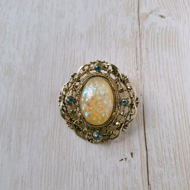 aurora confetti blue rhinestone victorian ヴィンテージブローチ