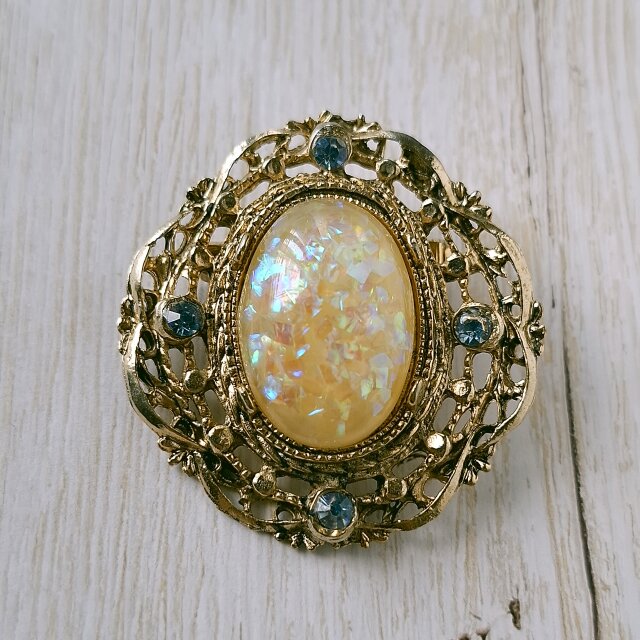 aurora confetti blue rhinestone victorian ヴィンテージブローチ