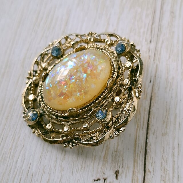 aurora confetti blue rhinestone victorian ヴィンテージブローチ