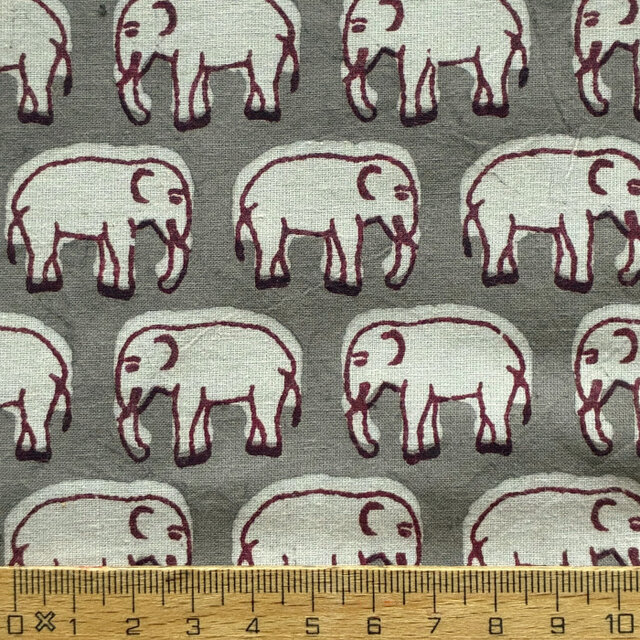 インド ブロックプリント生地 [50cm単位切売]ダブー エレファント on