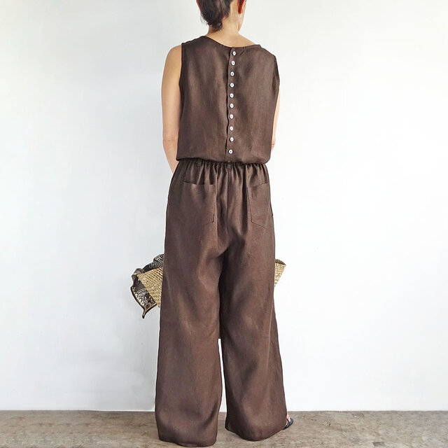 2サイズ バックボタンが可愛いリネンセットアップパンツ（生成り
