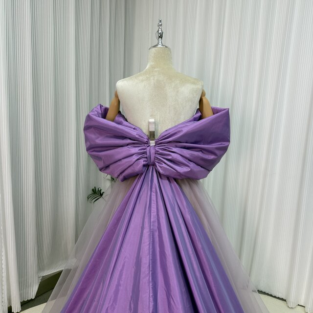 クラシカル パープル カラードレス ベアトップ ラッフルフリル