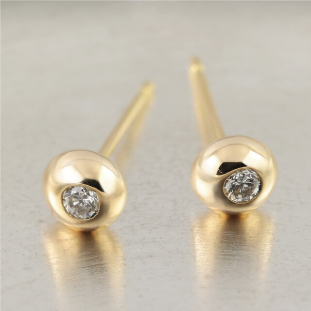 K18 一粒ダイヤ ボールピアス｜片耳販売 ダイヤモンド 一生物