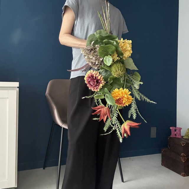 75cm特大サイズ】ひまわりと紫陽花にバンクシアを合わせた、シックで