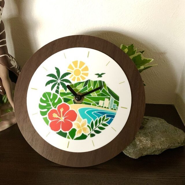 Hawaiian wall clock ハワイアン掛時計　デジタル時計 送料無料】 ハワイアン壁掛け時計［ワイキキビーチデザイン］ Hawaii