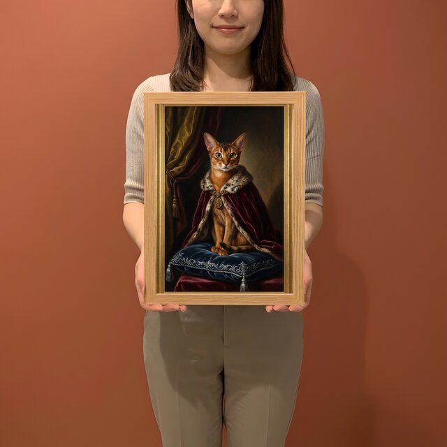 猫（アビシニアン）のルネサンス風肖像画 油絵風アートA4額装