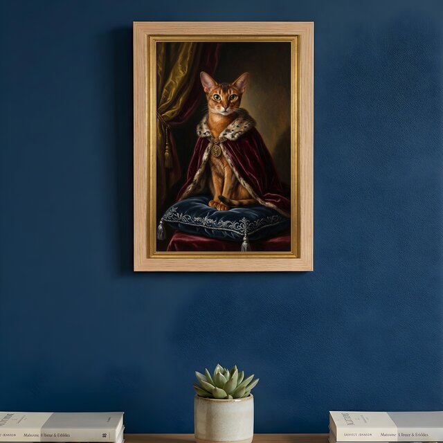 猫（アビシニアン）のルネサンス風肖像画 油絵風アートA4額装