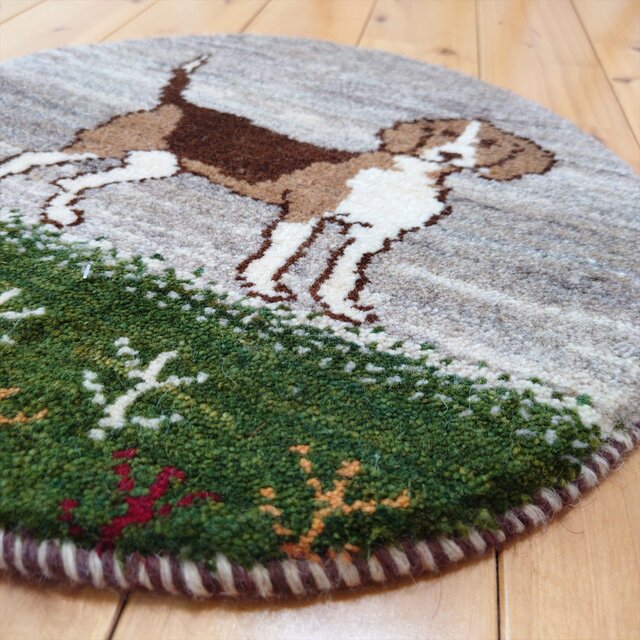 ハンドメイド ペルシャ ギャッベ アマレバフト 横38.5Φ39㎝ 円形 犬