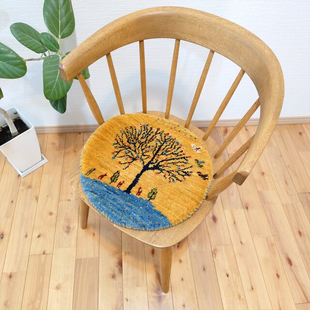 ハンドメイド ペルシャ ギャッベ アマレバフト 横40Φ40㎝ 円形 ザクロ