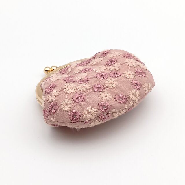 小花柄刺繍 がま口コインケース 6.9cm口金 小物入れ アクセサリー