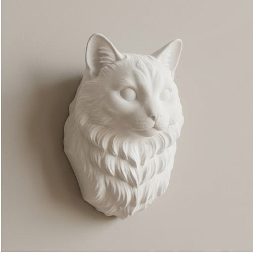 猫（ラグドール）の壁掛けレリーフ 3Dプリント 白PLA インテリア