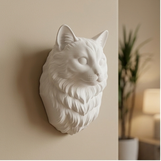 猫（ラグドール）の壁掛けレリーフ 3Dプリント 白PLA インテリア