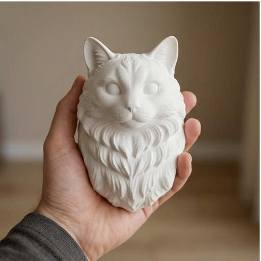 猫（ラグドール）の壁掛けレリーフ 3Dプリント 白PLA インテリア