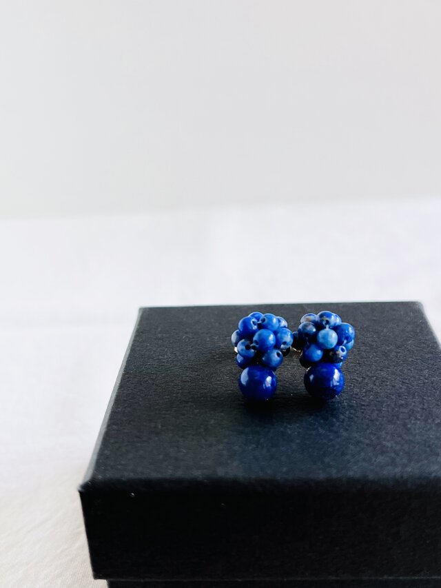 天然石刺繍／ピアス】粒々ラピスラズリ×maruラピスラズリ | iichi 日々