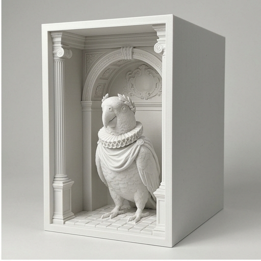 インコ（アカハラインコ）の3Dプリント ブックヌーク 白PLA 本棚