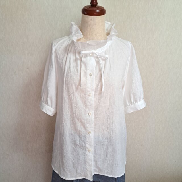 コットン ブラウス 白 ブラウス トップス シャツ 白 ホワイト 7分袖 刺繍 レース 綿 コットン パフスリーブ 夏服 サワアラモード sawa a la mode