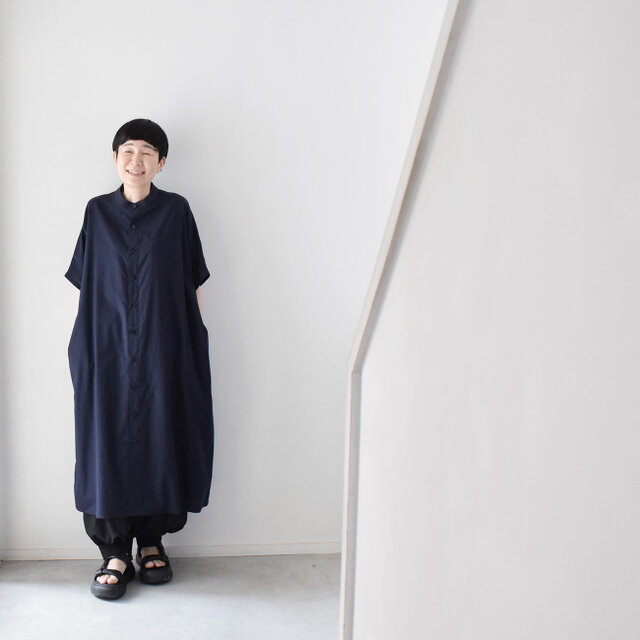 BORDERS at BALCONY 半袖コットンワンピース　紺 コットン100％ 半袖シャツワンピース：紺［OP63SHNV］ | iichi 日々の
