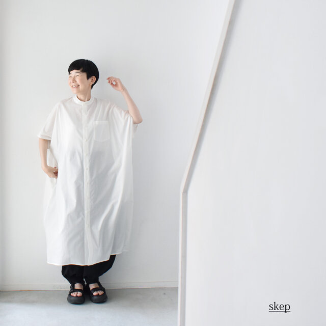 【45R】コットン100% Tシャツワンピース 日本製 ホワイト コットン100％ 半袖シャツワンピース：白［OP03SHWT］ | iichi 日々の