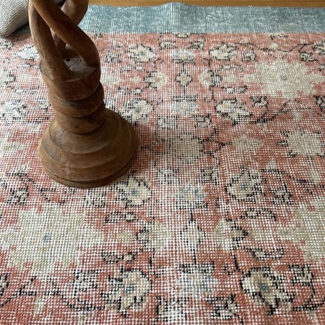 109×202コーラルピンク×ミントグリーン ボタニカル トルコヴィンテージ