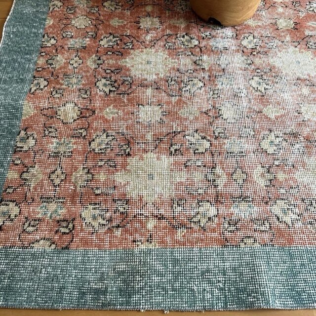109×202コーラルピンク×ミントグリーン ボタニカル トルコヴィンテージ