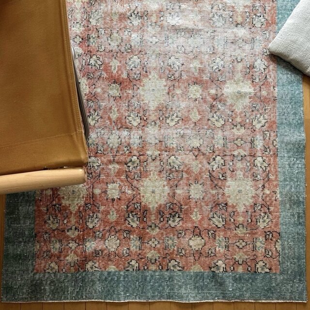 109×202コーラルピンク×ミントグリーン ボタニカル トルコヴィンテージ