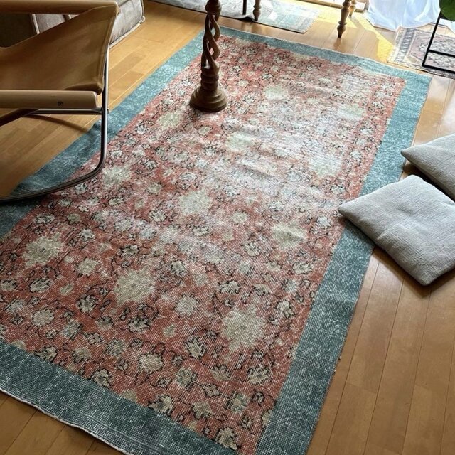 109×202コーラルピンク×ミントグリーン ボタニカル トルコヴィンテージ