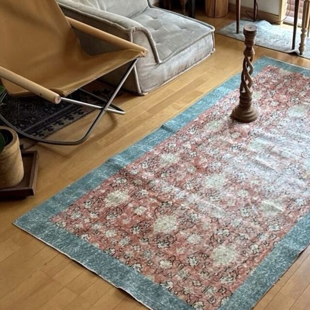 109×202コーラルピンク×ミントグリーン ボタニカル トルコヴィンテージ