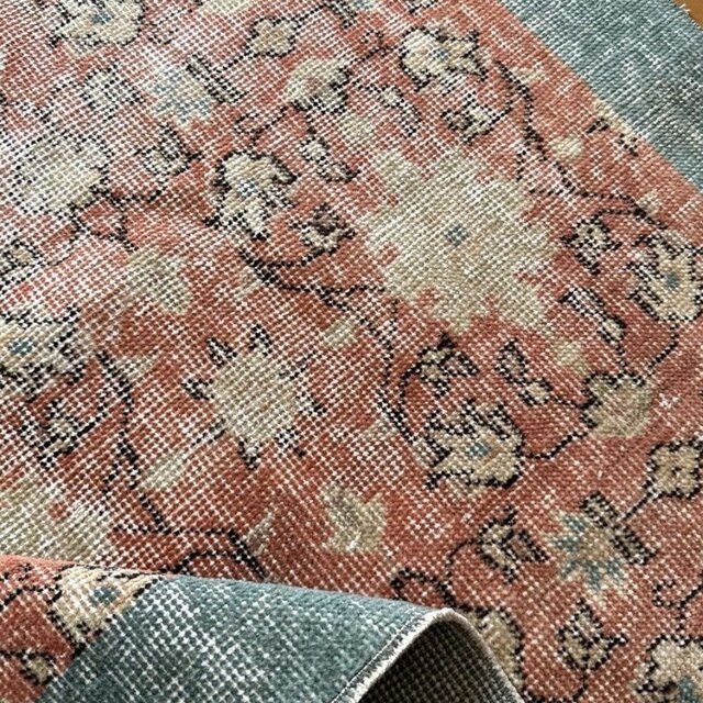 109×202コーラルピンク×ミントグリーン ボタニカル トルコヴィンテージ