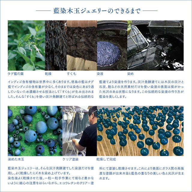 藍染め木玉1.0cm玉 イヤリング | iichi 日々の暮らしを心地よくする