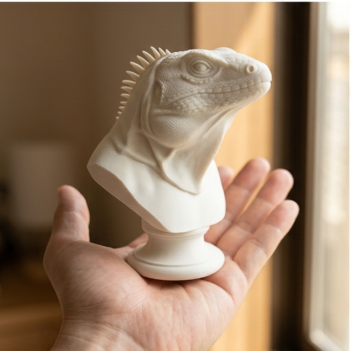 イグアナ（トゲオイグアナ）の3Dプリント胸像 白PLA 彫刻 置物