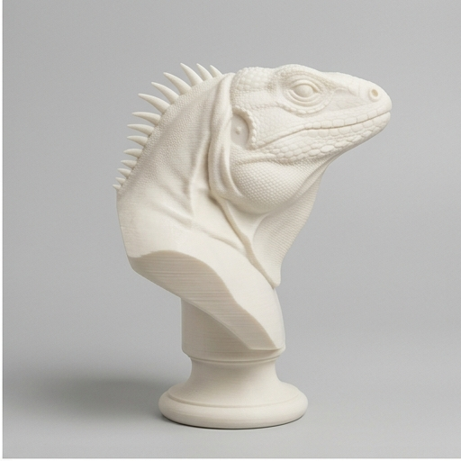 イグアナ（トゲオイグアナ）の3Dプリント胸像 白PLA 彫刻 置物