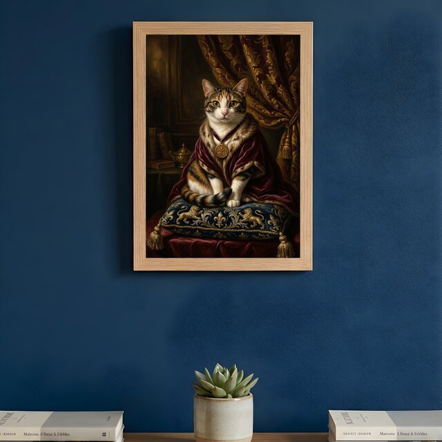 猫（ジャパニーズボブテイル）のルネサンス風肖像画 A4額装インテリア