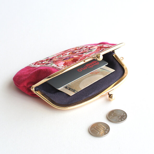 インド刺繍リボンのがま口ポーチ/お財布 ピンク | iichi 日々の暮らし