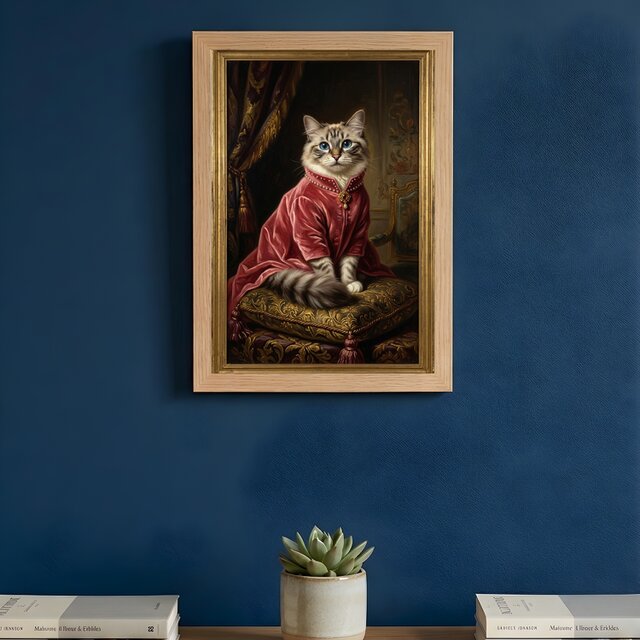 猫（ラグドール）のルネサンス風肖像画 油絵風アートA4額装インテリア