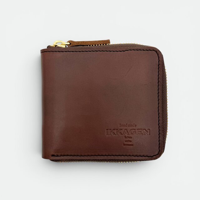 NEW】レザーラウンドファスナー二つ折りウォレット（ハンドメイド