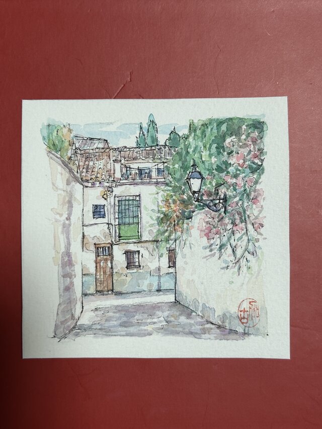 シエスタ（水彩画、原画、スペイン、グラナダ、風景画、額付き