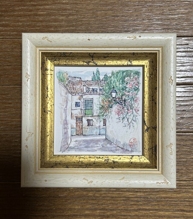 シエスタ（水彩画、原画、スペイン、グラナダ、風景画、額付き