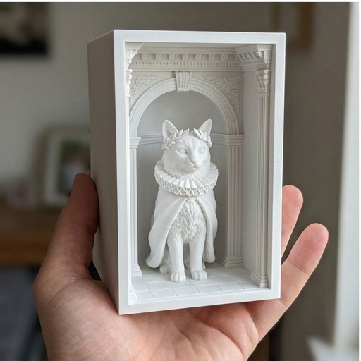 猫（ソマリ）の3Dプリント ブックヌーク 白PLA 本棚インテリア | iichi