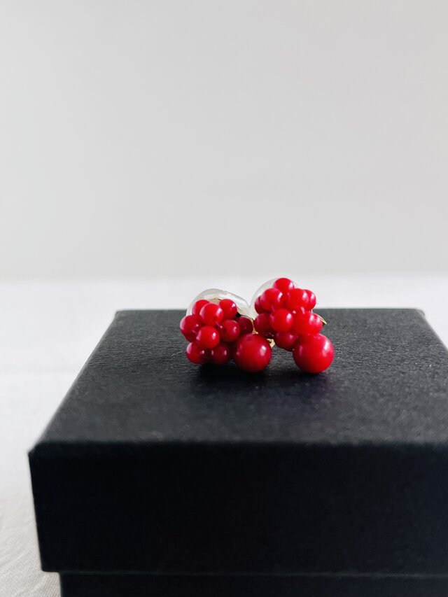 天然石刺繍／イヤリング】つぶつぶ赤珊瑚×maru赤珊瑚 | iichi 日々の 