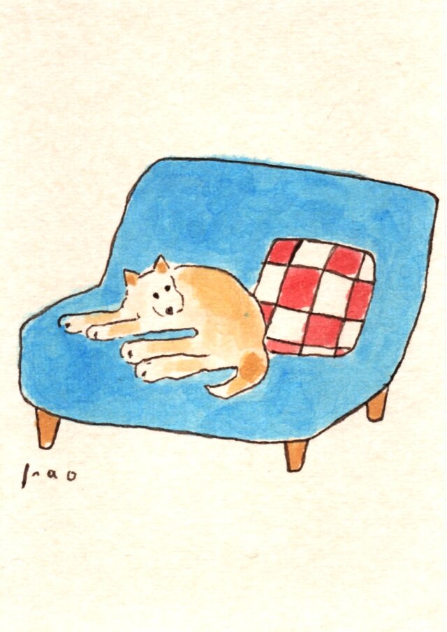 原画・イラスト】「ソファ｜ドローイング」 ※木製額縁入り 犬の絵