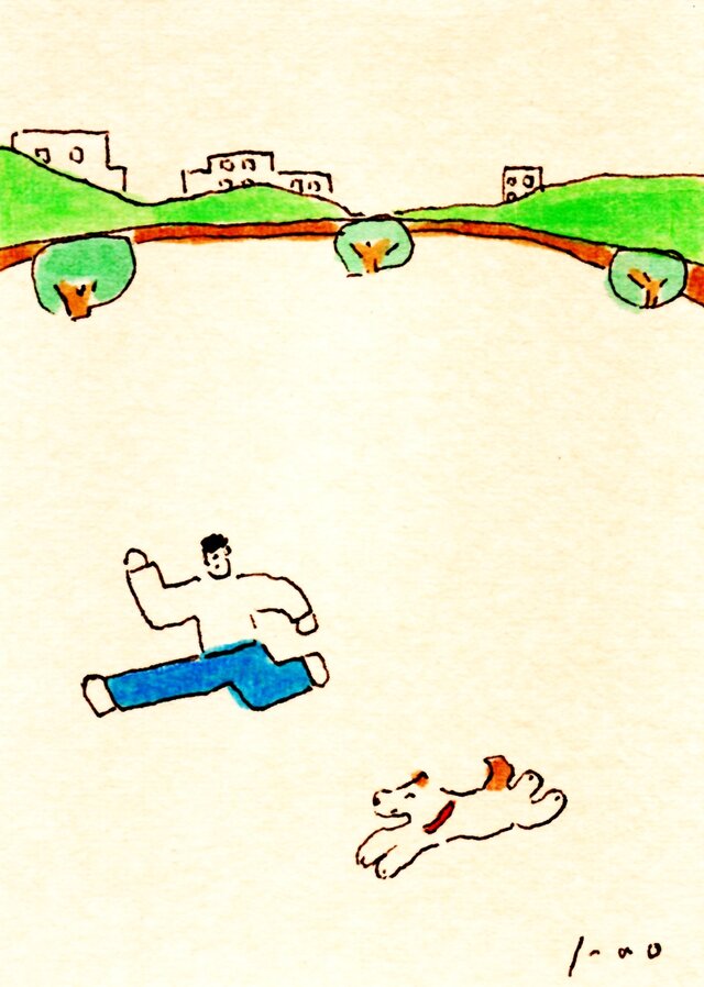 原画・イラスト】「キミと僕｜ドローイング」 ※木製額縁入り 犬の絵