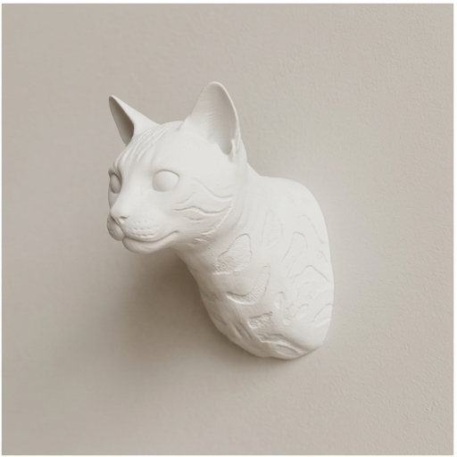 猫（ベンガル）の壁掛けレリーフ 3Dプリント 白PLA インテリア | iichi