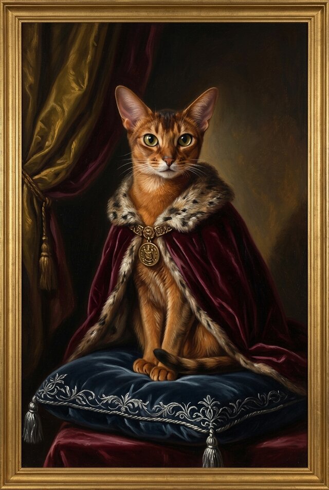 猫（アビシニアン）のルネサンス風肖像画 油絵風アートA3額装