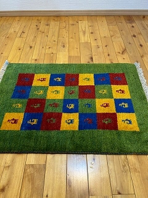 ペルシャ ダバールギャッベ 玄関マット ラグ 89×69㎝ パネル柄